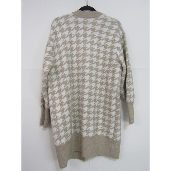H&M Tan Houndstooth Cardigan Sweater sz M Coastal Nautical Boho Cottagecore Cozy - Picture 2 of 6